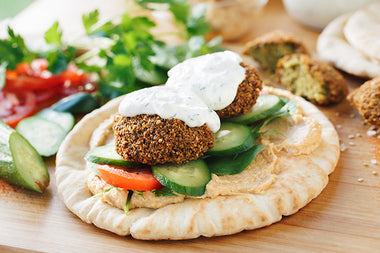 Crispy Baked Falafel Wraps (served with tahini yogurt sauce)