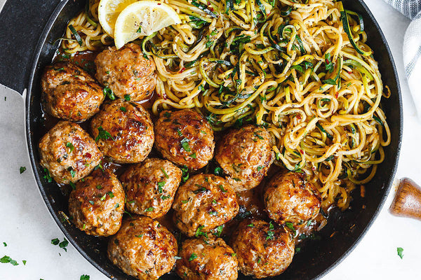 Turkey Kale Meatballs + Lemon Butter Noodles