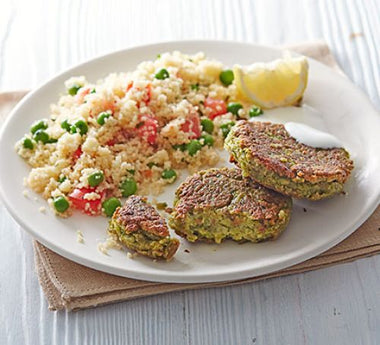 Crispy Falafel over Tomato Feta Couscous