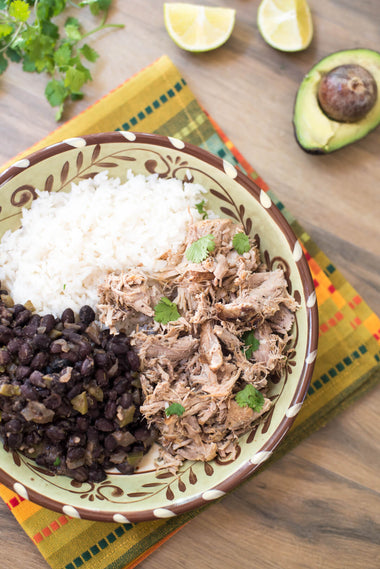 Miami Christmas Mojo Lechon with Rice + Beans