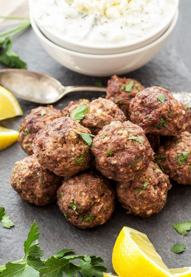 My Big Fat Greek Turkey Meatballs with Lemon Dill Potatoes