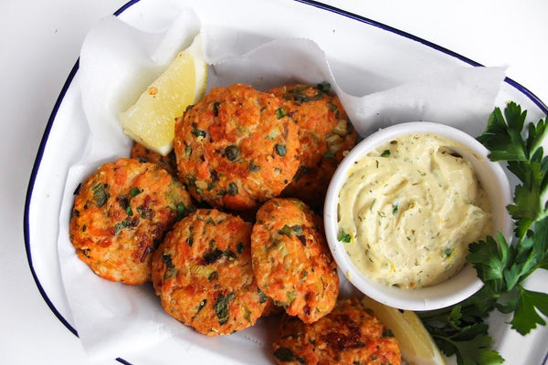 Fish + Chips (Salmon Cakes + Lemon Garlic Potatoes)